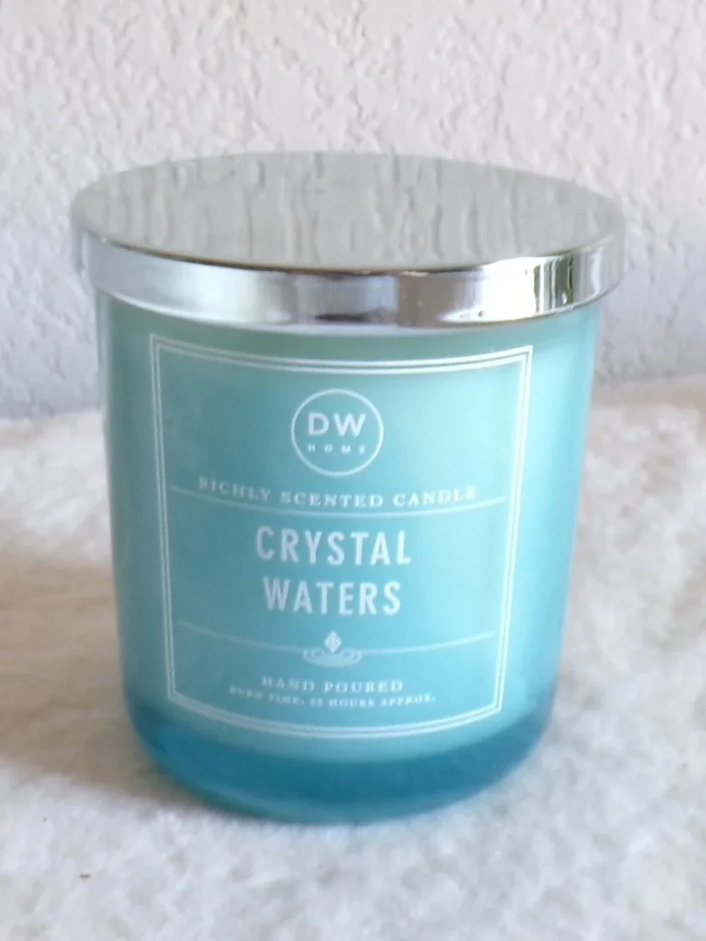 DW Home Candle Crystal Waters Glass Jar with Metal Lid New Appr 33 Hour Burn